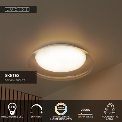 Lucide SKETES - Deckenleuchte - Ø 35,2 cm - LED Dim. - CCT - 1x18W 2700K/5000K - Transparent